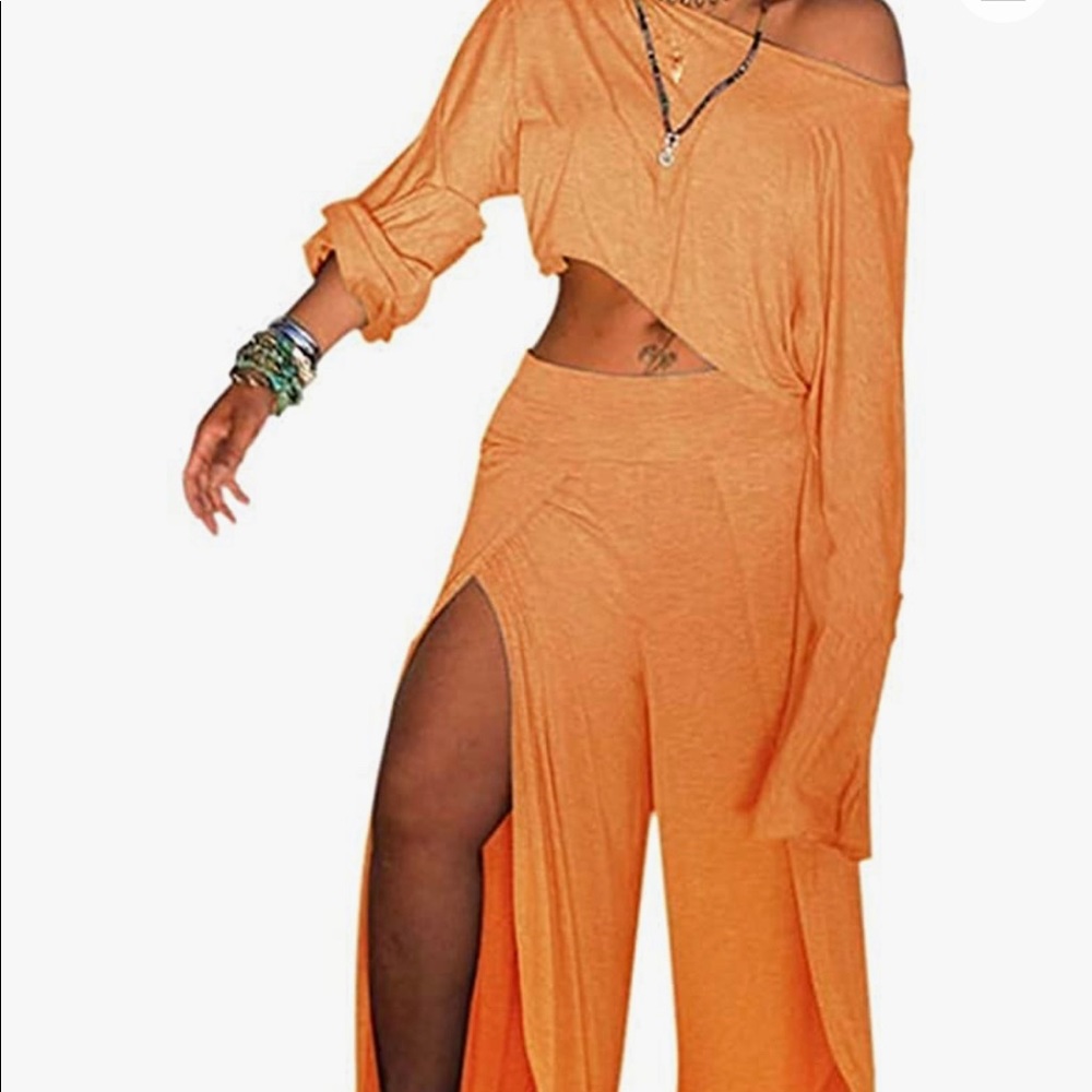 Orange two piece set with split on the side